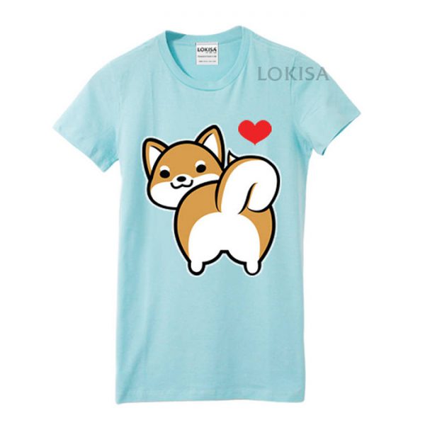 Cute Y2K Kawaii Mini Shiba Puppy Dog Blue Shirt